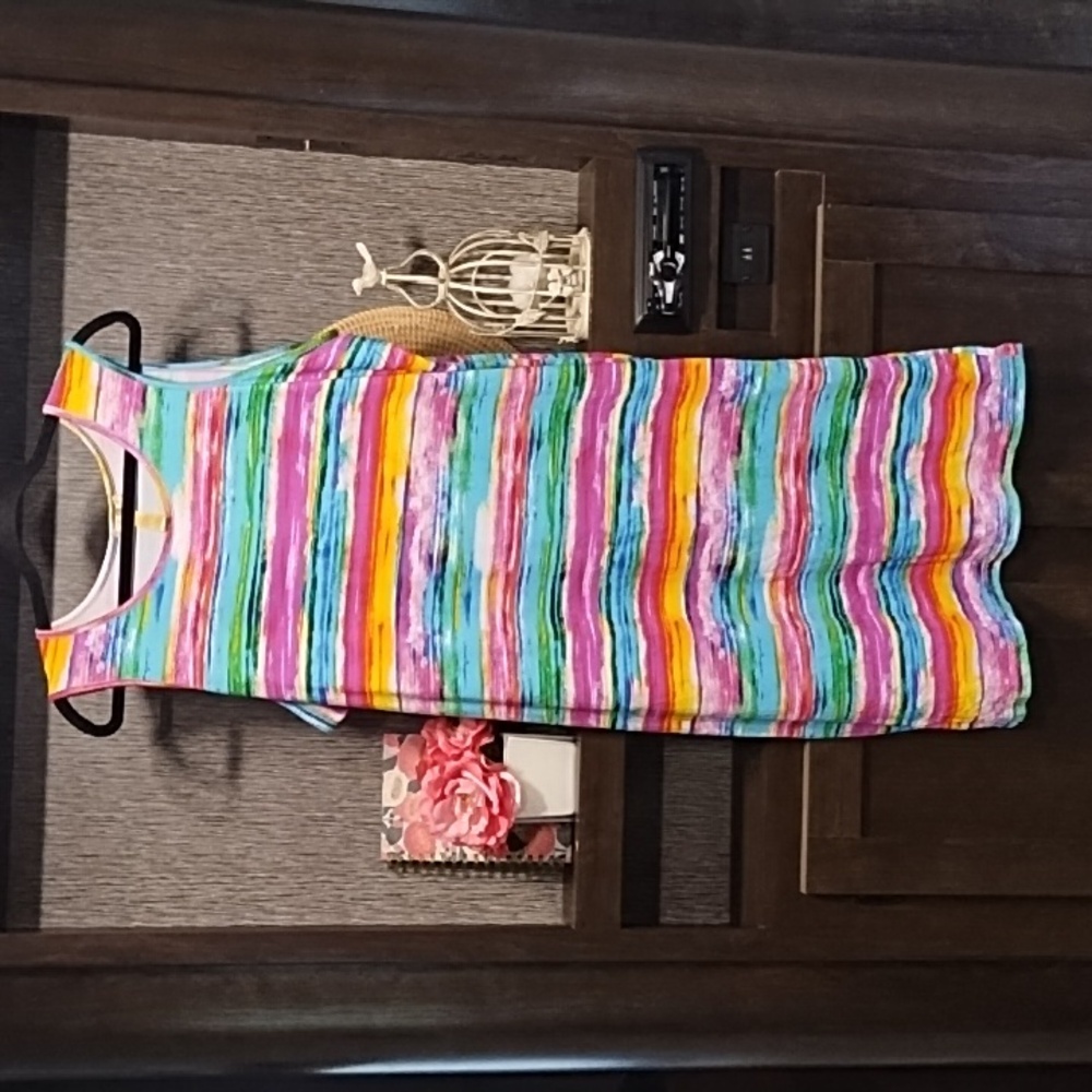 NYC Dress Sleeveless Colorful Print Midi Basic Size 3X Casual Summer Vac…